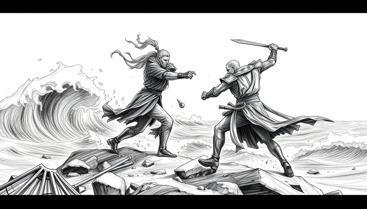 Recreación del legendario duelo entre Miyamoto Musashi y Sasaki Kojirō en la isla Ganryūjima, el combate más famoso del samurái Duelo histórico entre Musashi y Sasaki Kojirō en la isla Ganryūjima